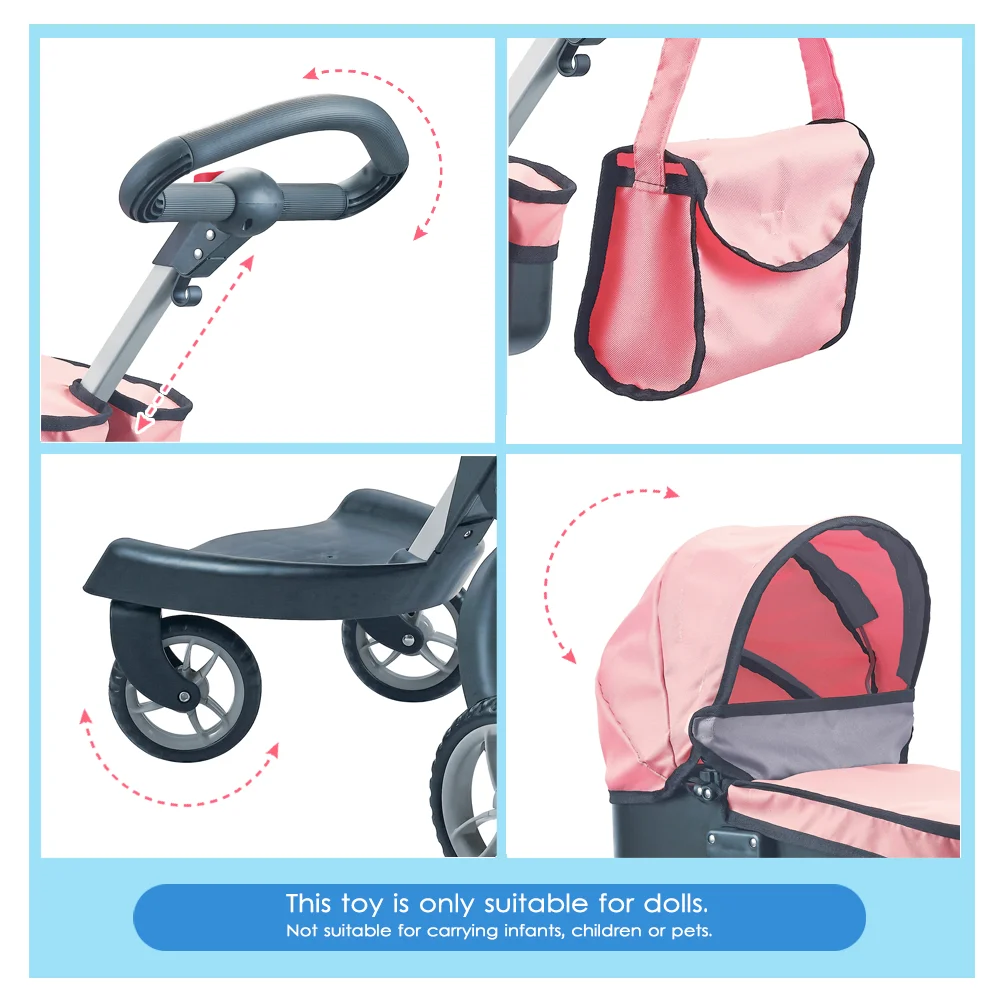 Fei Li New Arrivals 2021 2 in 1 doll pram with carry cot and shoulder bag & adjustable handle bar for kids playing pram toys