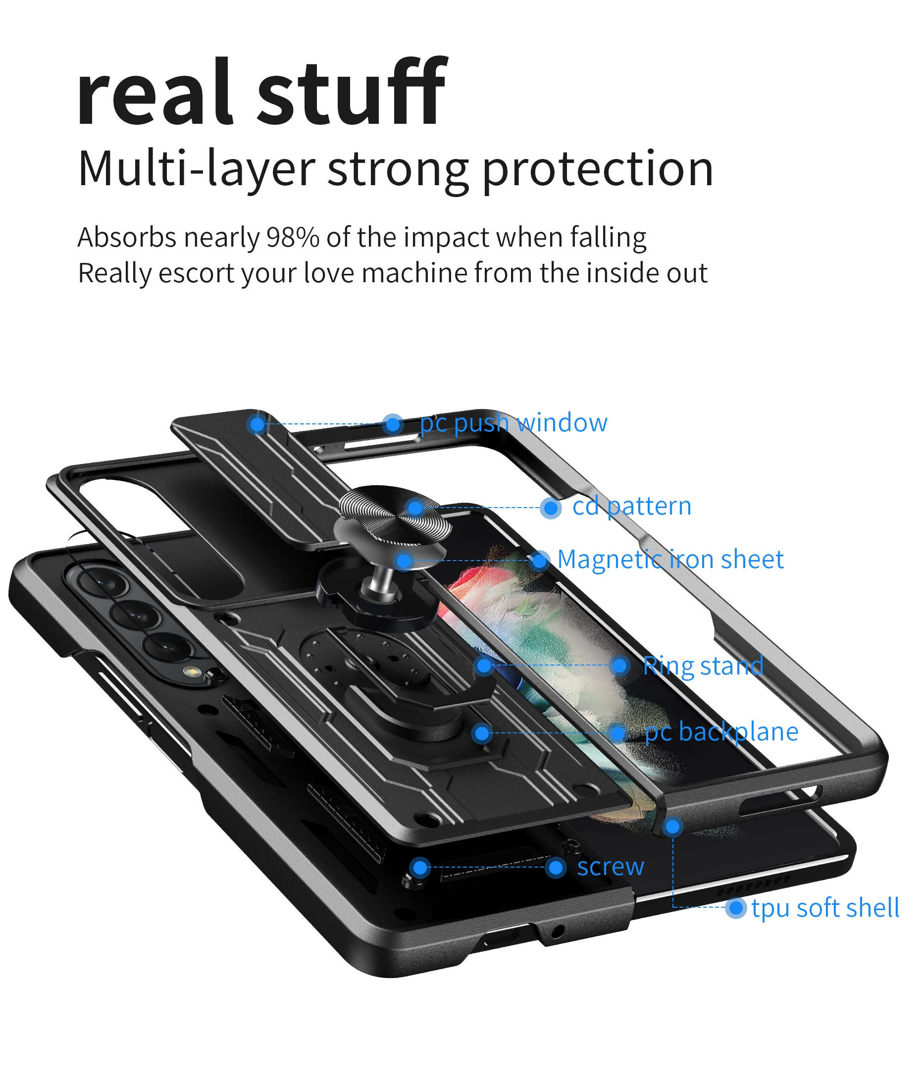 Luxury Armor Military-grade Metal Ring PC Hard Cover for samsung galaxy fold 4 phone case