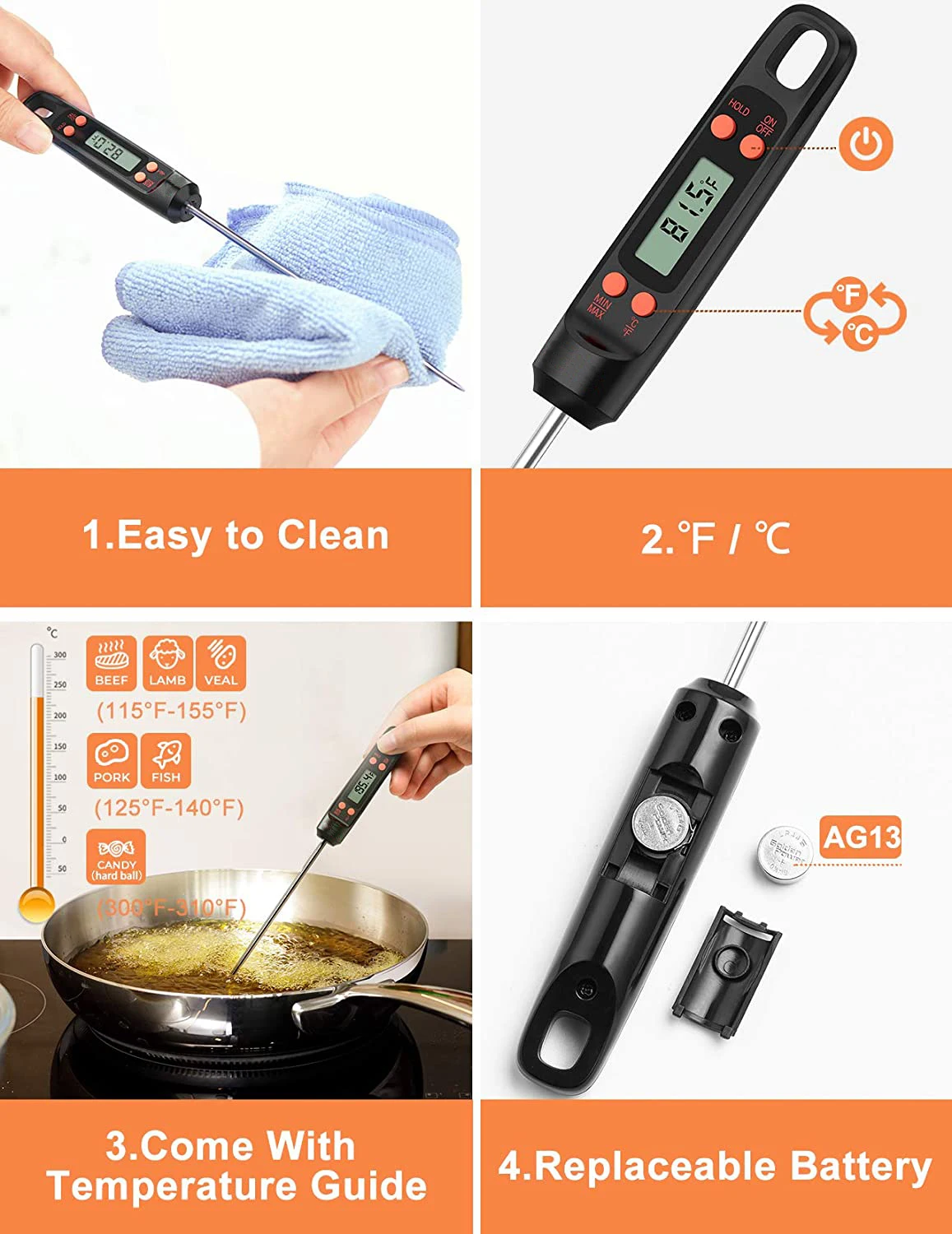 Habor Upgraded Meat Thermometer, Long Probe Digital Cooking Thermometer Kitchen Thermometer with 5.5'' Probe, Hanging Hole for Kitchen BBQ Grill