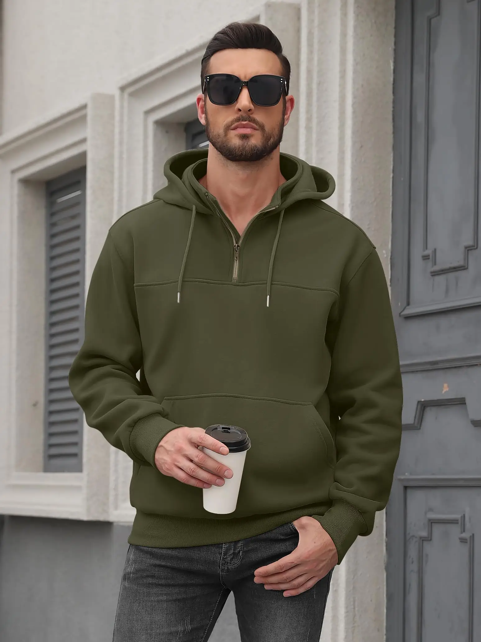 Heavy Weight Custom Zip Hoodie with Zipper Thick Full Zip up Hoodies Unisex Men's Loose Fit 1/4 Zip Pullover Sweatshirt He783ef63610e41239beebbaca316fe7au