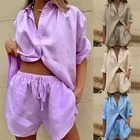 2021 Linen Oversize Women's Summer 2 Piece Set Female Pajamas Loungewear Pyjama Mujer Ensembles Femme F0010