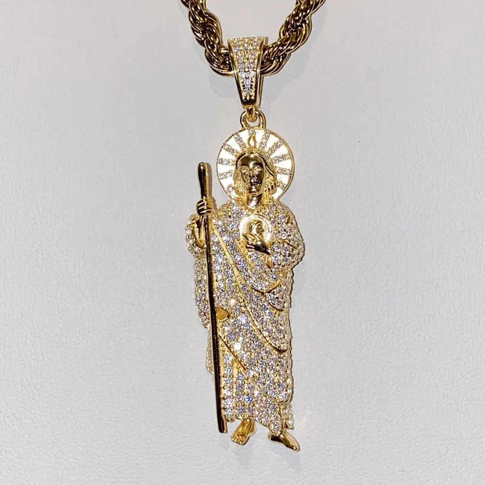 Wholesale Copper Brass Jewelry Roman Catholic Jesus Christ Pendant Our Father Zircon Saint Jude Charm Necklace