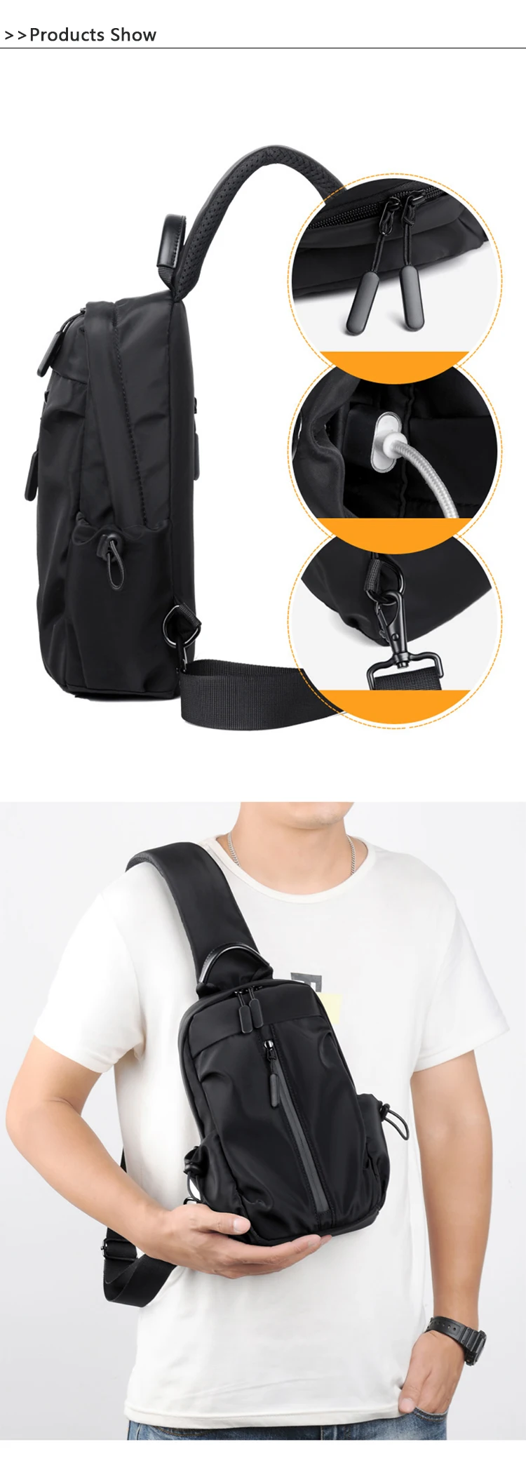 Customizable Men's Chest Bag Leisure Business Travel Single Shoulder Crossbody Bag Waterproof Usb Charging Port Chest Sling Bag