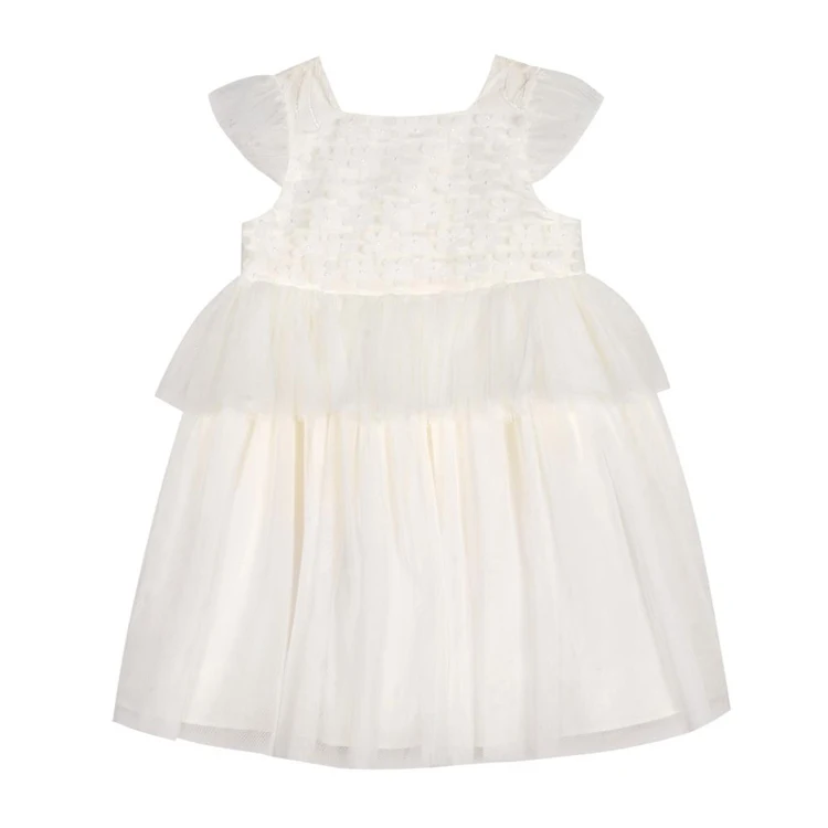 Custom fashion boutique princess white color cute baby girl birthday party dresses little girl tulle bubble kids clothing dress