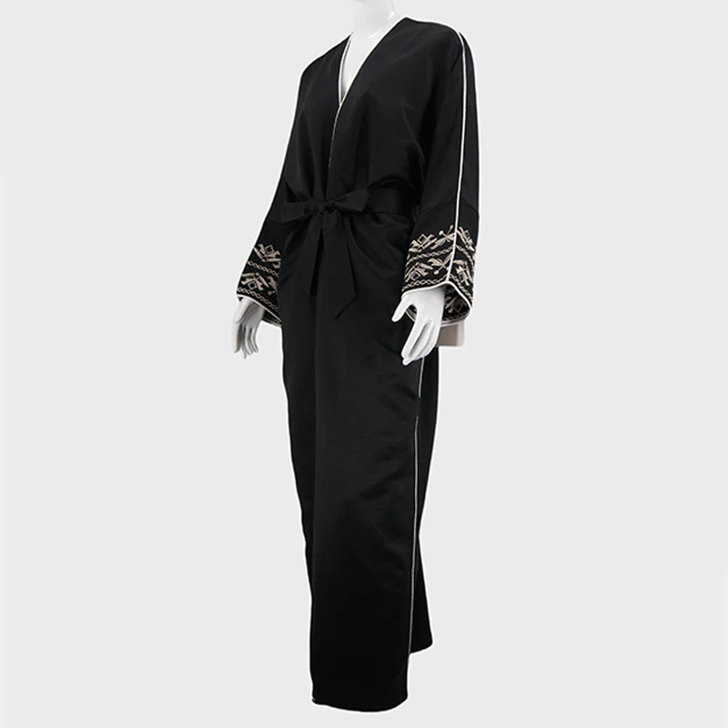 Long Sleeve Abayas With Belt Islamic Clothing Tassel Embroidery Maxi Dress Women Jilbabs Open Front Abaya Muslim Kaftans factory