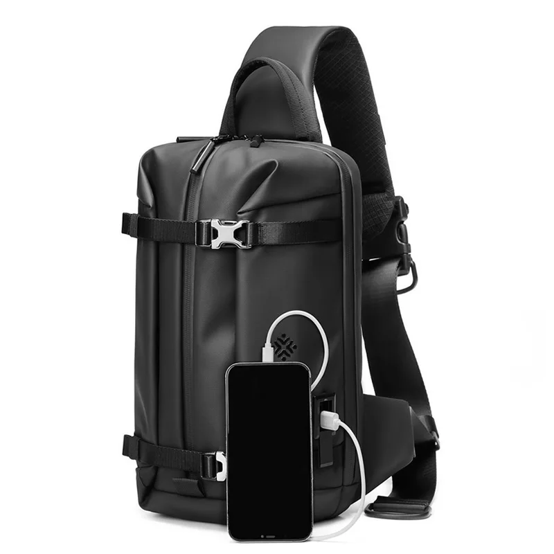 fashion front pack men cross body stylish shoulder chest pouch sling bag for men with usb port