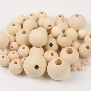 Wholesale Wood Beads Natural Unfinished Round Wooden Loose Beads Wood Spacer Beads for Craft Making Decorations and DIY Crafts