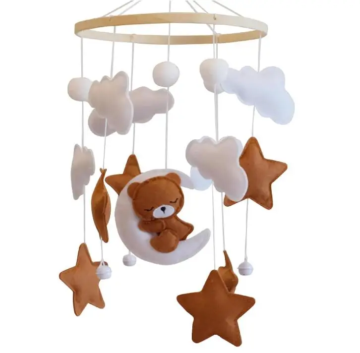 Custom handmade felt nursery mobile gender neutral stars coulds and moon hanging baby felt mobile for crib
