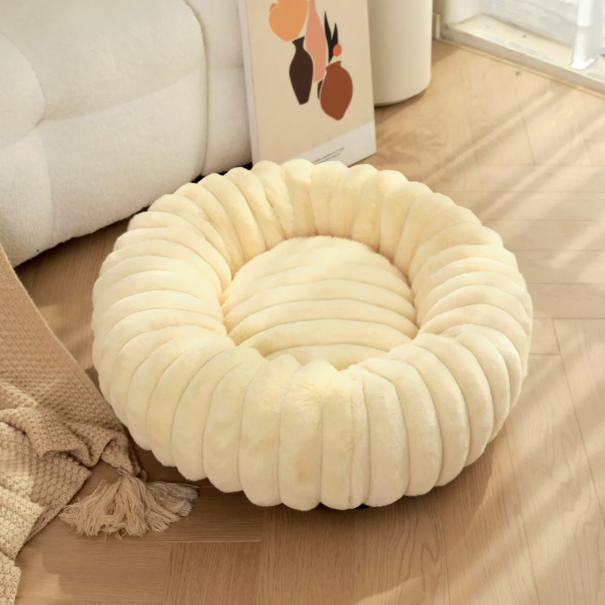 New Vertical Rabbit Plush Round Pet Bed Comfortable Donut Dog Bed Soft Washable Cat Mat Pet Cushion Pet Supplies factory