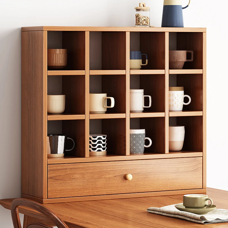 New Wood desktop standing Wall Mounted Coffee Mug Rack cup storage cabinet Organizer Display Storage Shelf