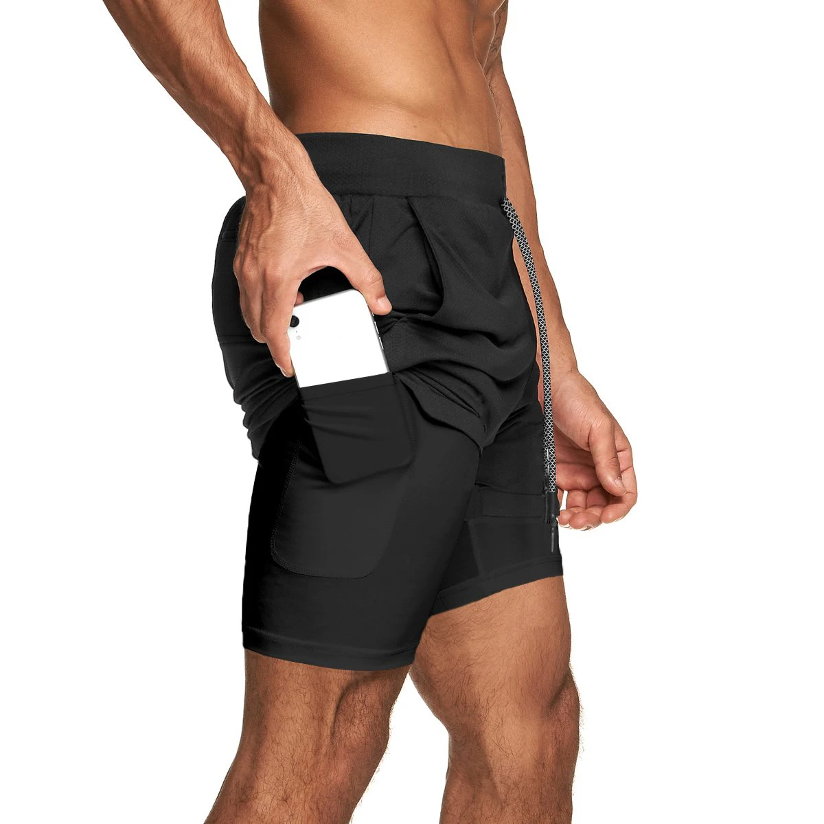 MECH-ENG Men's Workout Running 2 in 1 Shorts Training Gym 7 Short with Phone Pockets 