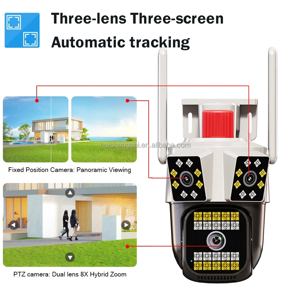 HD 8MP PTZ WiFi 4K Camera 6K 12MP Three Screens Security Protection Motion Human Detection Outdoor IP CCTV Survalance