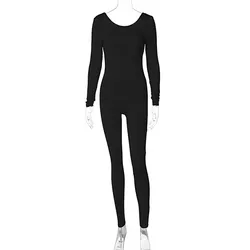 2024 Spring For Women Long Sleeve Backless Jumpsuit Solid Bodycon Skinny Sexy Club Outfits Sportswear