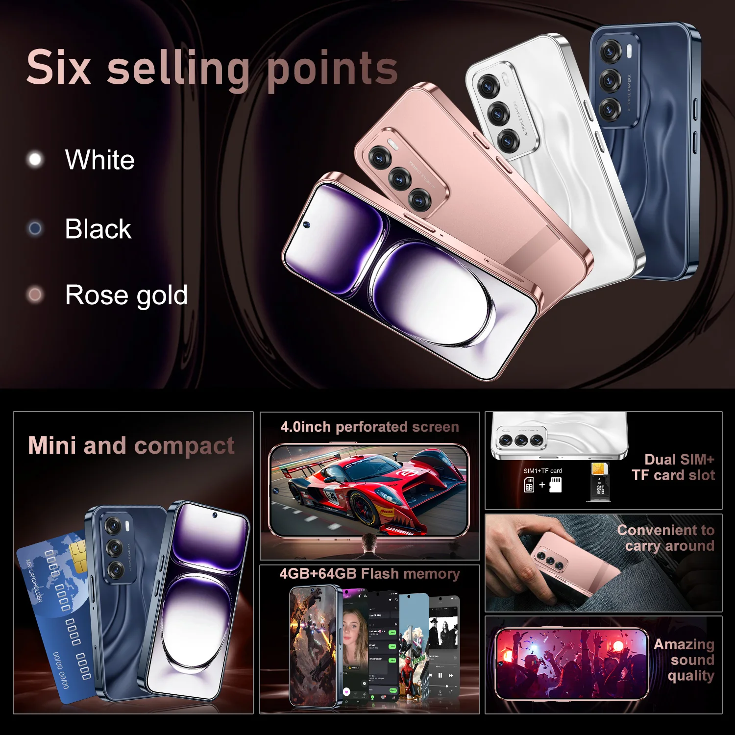 Wholesale Reno 12 Mini 4 Inch Screen 5G Smartphone Best Selling Unlocked Mobile Phone with 4+64GB 5G Dual SIM and 2+5MP Camera