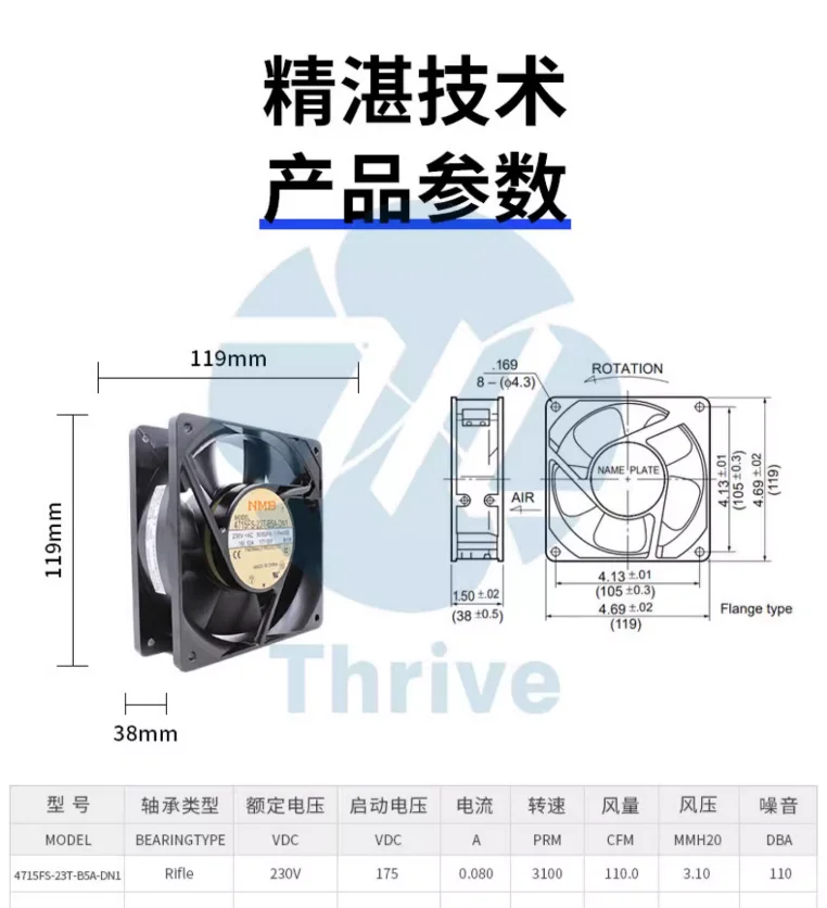 Nmb Fan, 4715FS-23T-B5A-DN1, 230V, 0.16A/0.12A, 12038 - detail 2