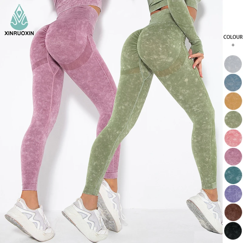 Newest Hot Sale Acid Wash High Waist Seamless Yoga Leggings For Women Gym Scrunch Butt Lifting Yoga Leggings