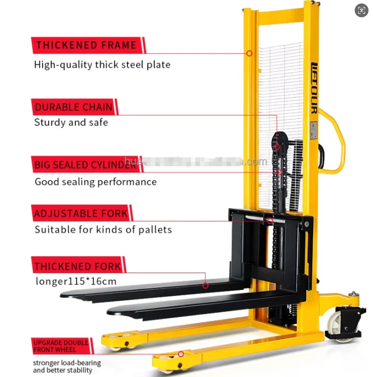product 500kg 1 ton hydraulic stacker manual forklift truck machine hand lifter with manual stacker for wearhouse use-4