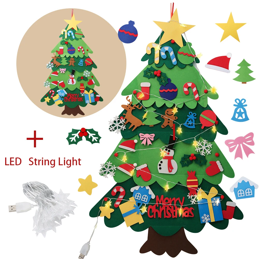買取 Diy Lighted Felt Christmas Tree Set Xmas Decorations Wall Hanging Kids Gift With String