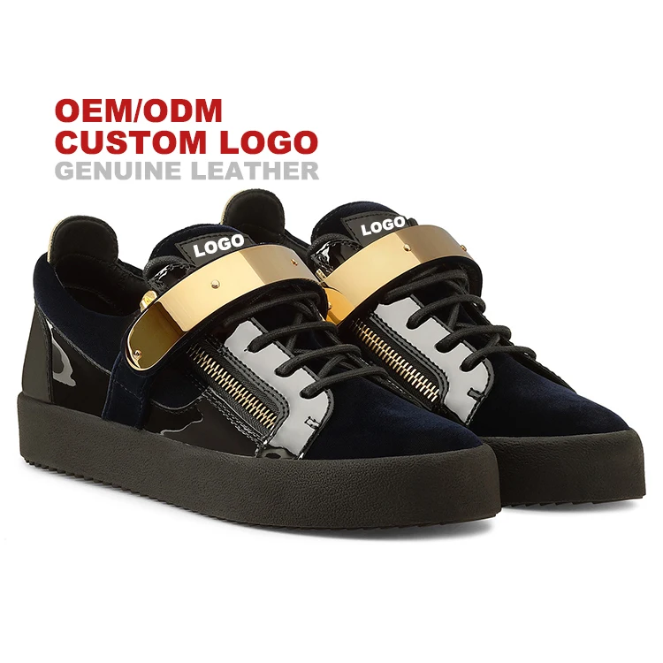 Custom Print Logo Men Fashion Zipper Breathable Sneakers Skateboard Manufacturer Genuine Leather Casual Shoes For Men Women