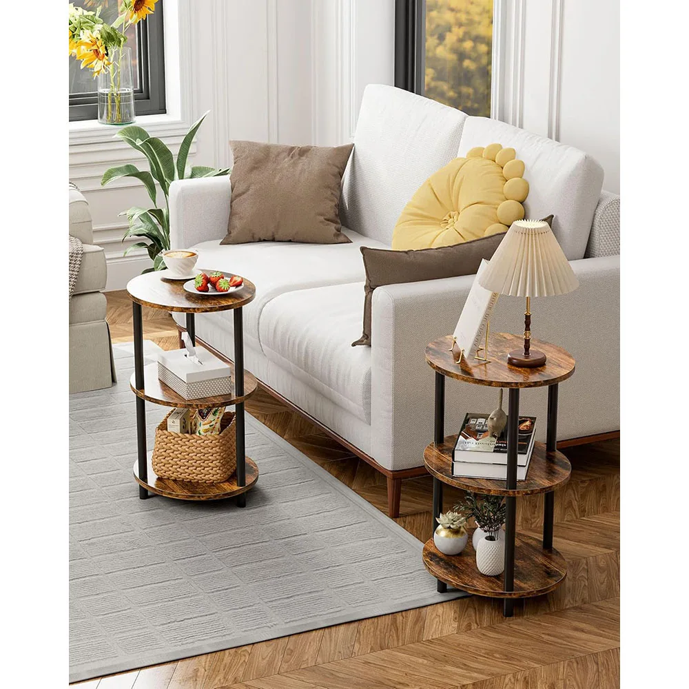 3-Tier Small Round Side Table Easy Assembly Wood Metal Design for Bedroom & Living Room Coffee Tables details