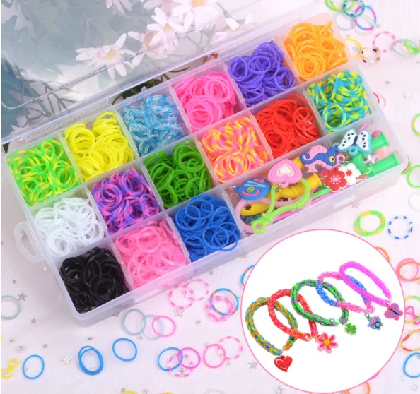 Custom Colorful Braided Rubber Band DIY Educational Kids Toy Braided Bracelet With Many Accessories