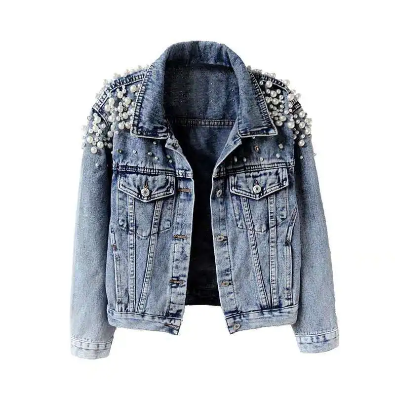 Casual Pearls Jeans Denim Jacket 