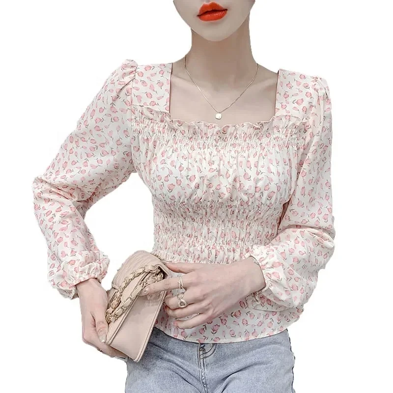 Elegant Printed Shirt Women's Spring Autumn Tops Office Korean Fashion Slim White Chiffon Blouse Long-Sleeve women blouses 2023