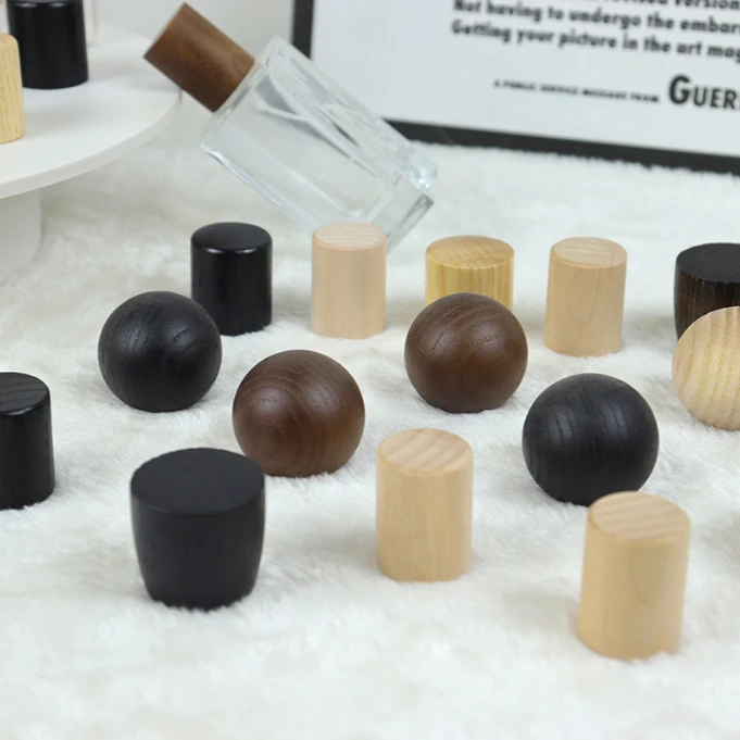 product manufacturers supply wooden cap for perfume bottle white wax black walnut bottle cap glass perfume bottle wooden lid-26