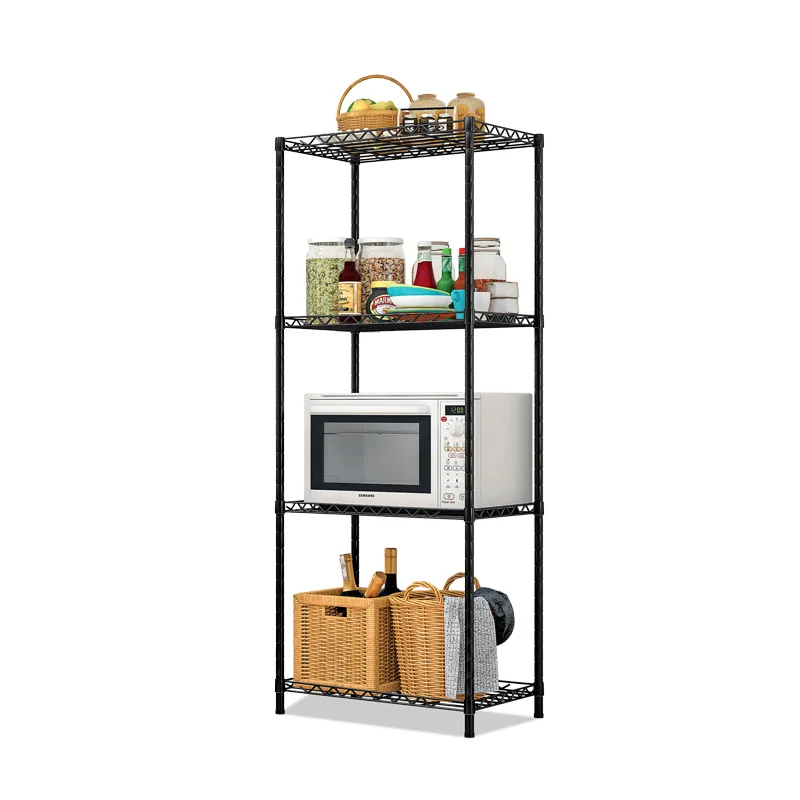 Wholesale multifunctional 4 layers black adjustable bathroom living room storage holder kitchen storage rack shelf