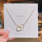 Pearl Women Necklace 2021 New Geometric Pearl Circle Titanium Steel Gold Women Jewelry Necklace