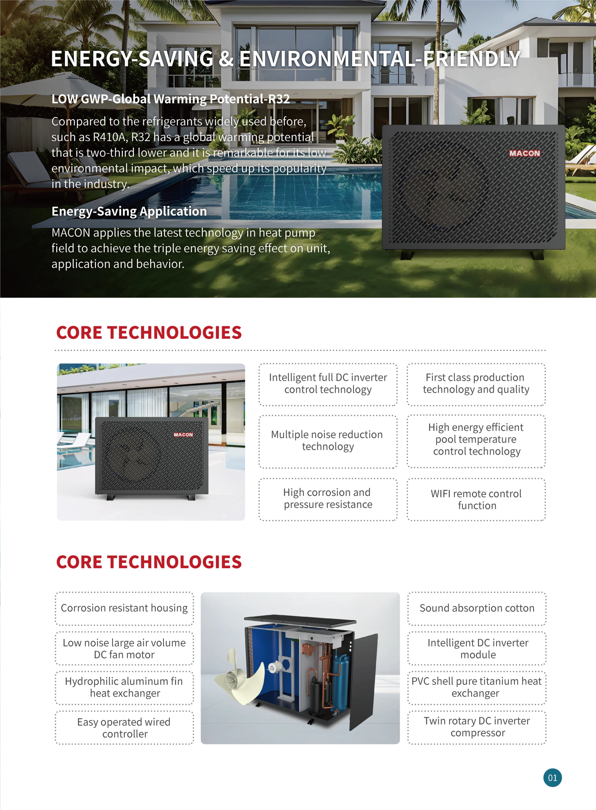 Swimming Pool Heat Pump, R32, 50kw, Inverter, Plastic - detail 10