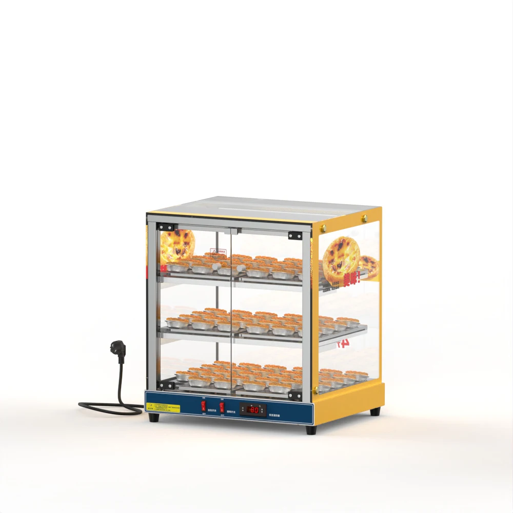 Commercial Countertop 3-Tier Glass Egg Tart Warmer Display Cabinet