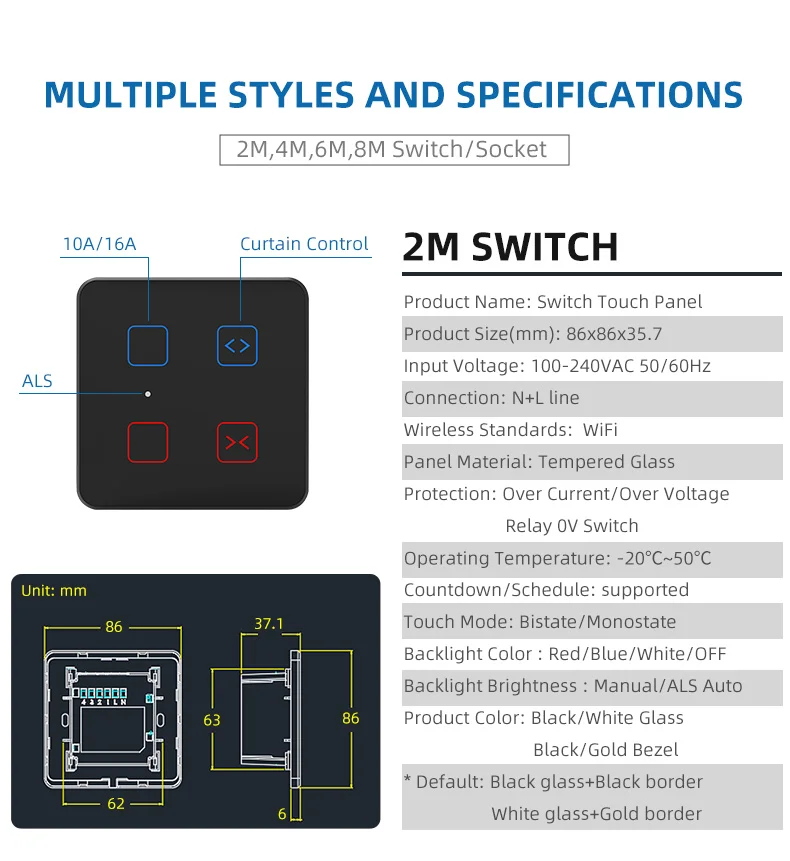 Tuya Smart WIFI India Standard 2M Wall Switch Fan Dimmer Light Control Combo Switch Support Alexa and Google Assistant