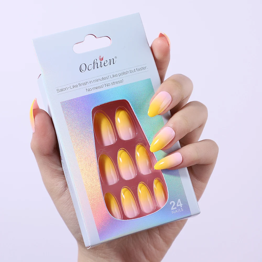Free Sample Yellow Gradient French Dip Nails Glossy Short Almond Press On  Nails Wholesale Price Full Cover False Nail - Buy Buy Nails Tips Manicure  Set,Press On Nails For Women Girl,Fall Accessories