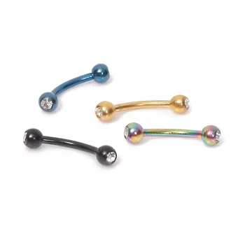 Surgical Steel Anodized Curved Barbell with Crystal 16g Eyebrow Rings