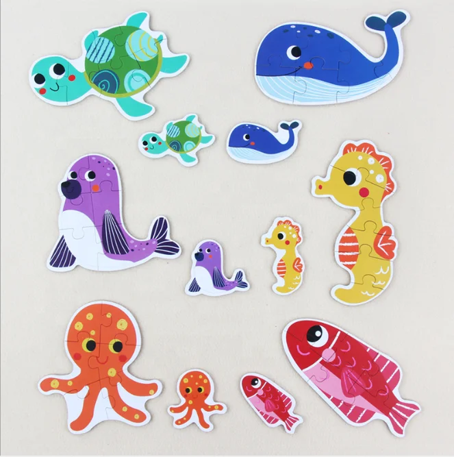 6 in 1 Marine Animals Jigsaw Floor Puzzle for Preschool Toddlers Large Puzzles for Kids Baby Puzzle Game Wooden toys
