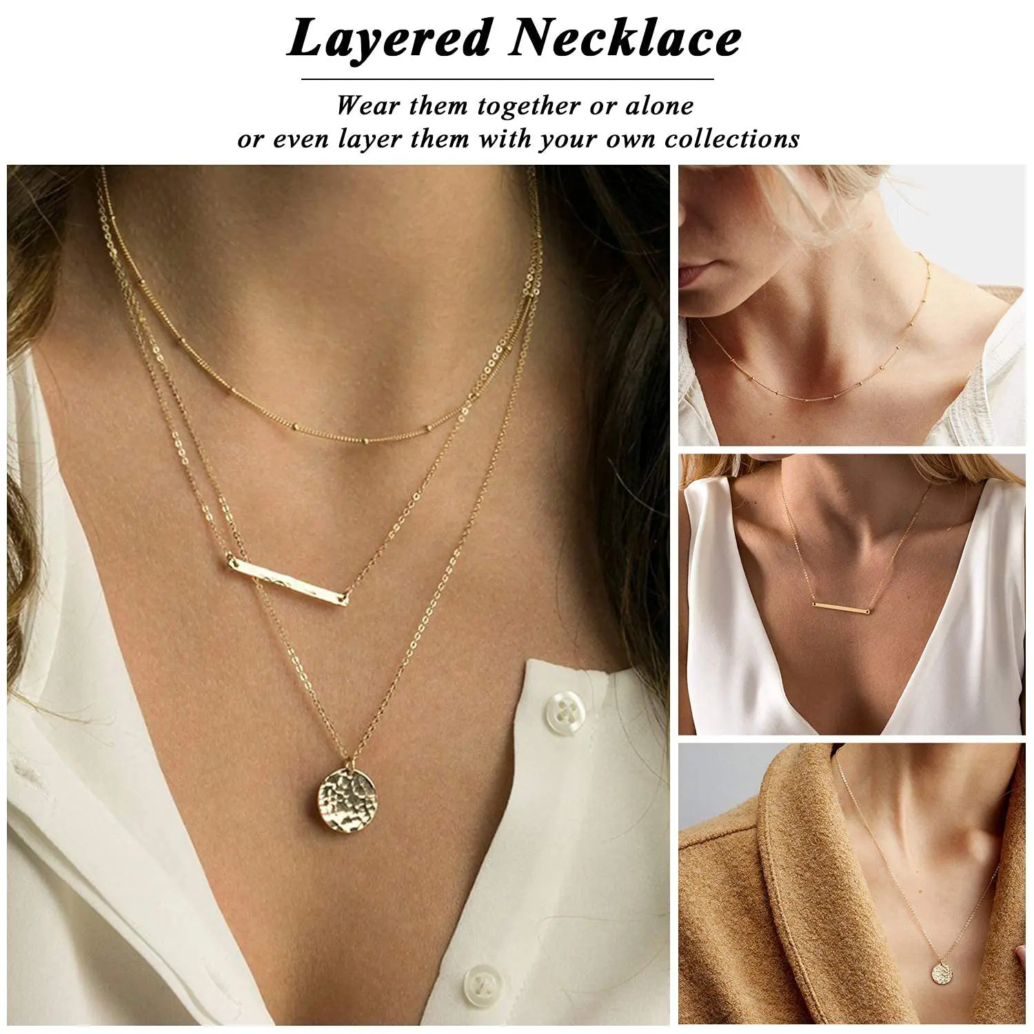 Chic Refined Multilayer Stainless Steel 3 Layers Long Pendant Necklace Woman Chain Necklace Jewelry 6