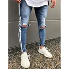 Jeans Men Cut Up Jeans Trending Products 2021 Mens Ripped Skinny Men Cut Up Jeans With Side Stripe