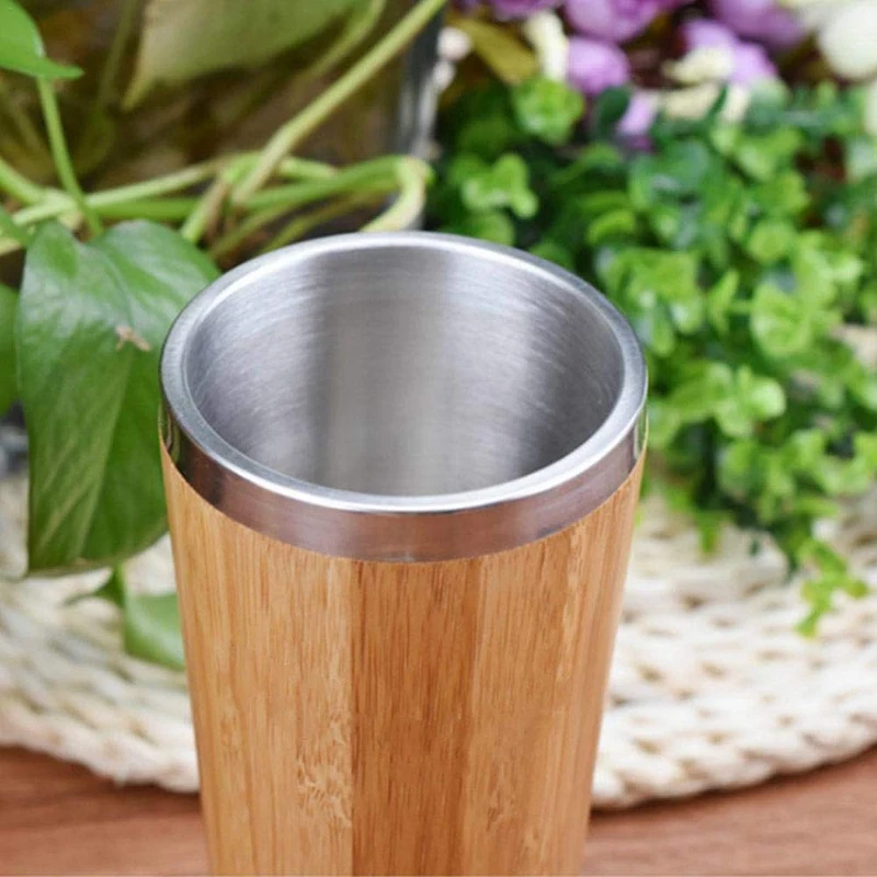 Wholesale 450ml Bamboo Shell Stainless Steel Coffee Travel Mug With Leak-Proof Insulated Reusable Bamboo Travel Tumblers