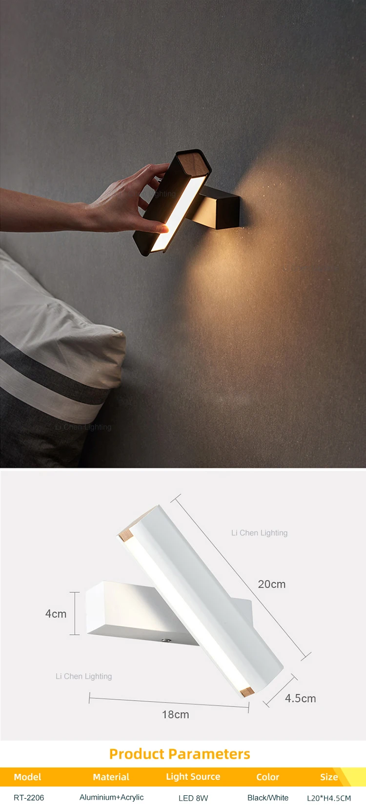 rt 2206 contemporary style indoor decoration sconce light bedside corridor adjustable modern led wall lamp-0