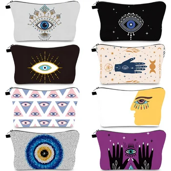 Evil Eye Design Turkish Amulet Makeup Bag Canvas Cosmetic Bag Small Makeup Pouch Storage Bag Organize Handbag
