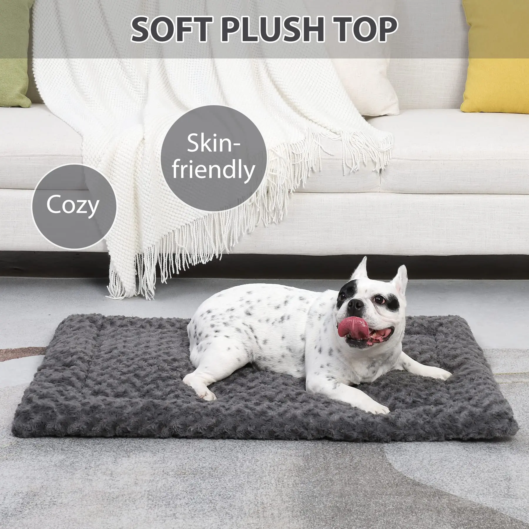 product luxury plush pet cushion soft faux fur bed with solid pattern for dogs and cats-49