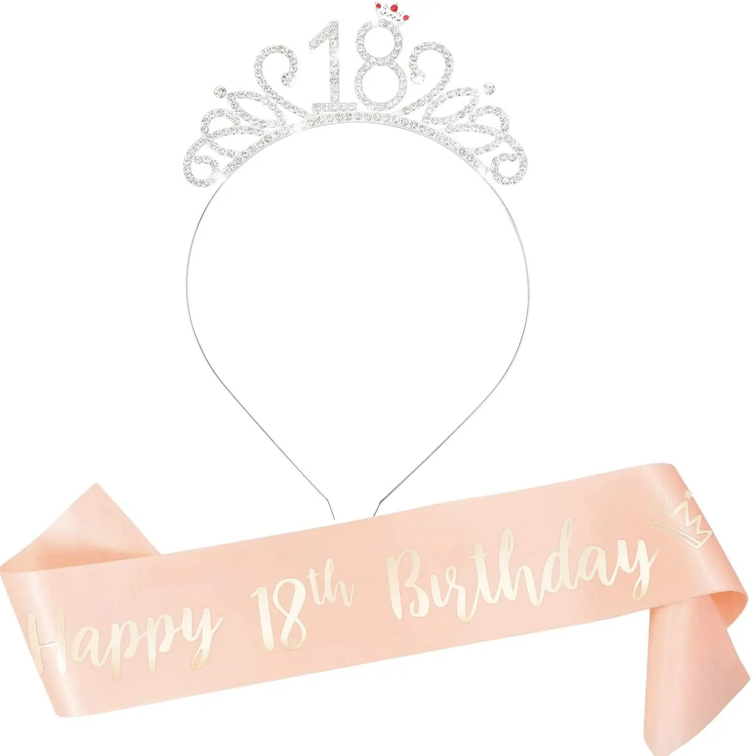 Rose Gold Birthday Sash Crown 18 & Sash 18th Birthday Sash and Tiara for Girls 