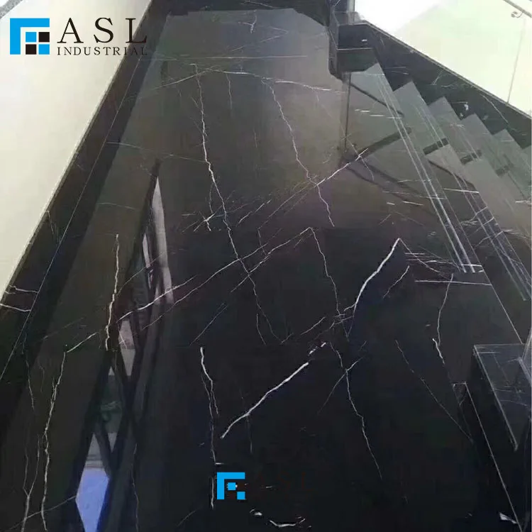 Polished natural white veins glossy black floor tiles design bathroom stone slab Chinese floor nero Margiua tiles and pure blac