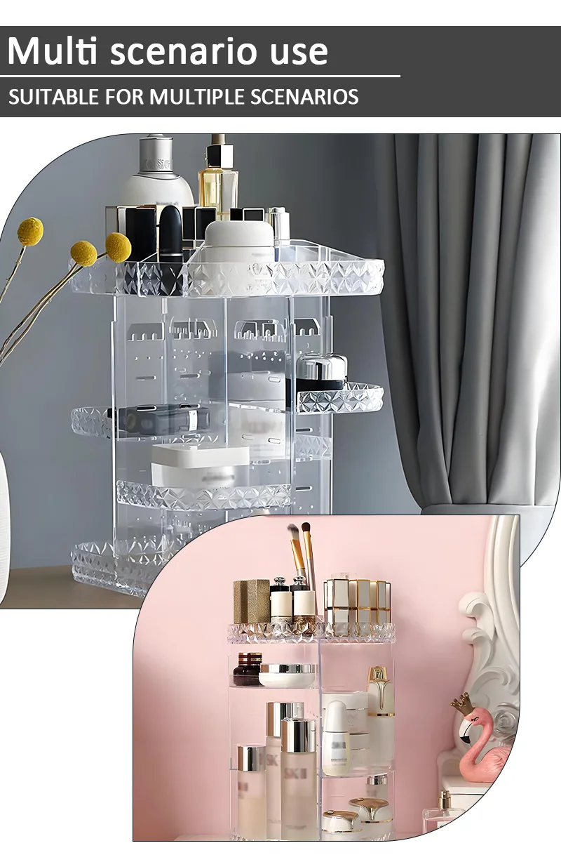 product hot products light luxury 360 degree rotating transparent plastic adjustable cosmetic organiser rotating make up organiser-7