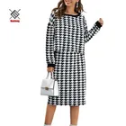 Sets OEM New Designs O Neck Skirt Custom Houndstooth Oversized Dress Knitwear Premium Sweater Sets