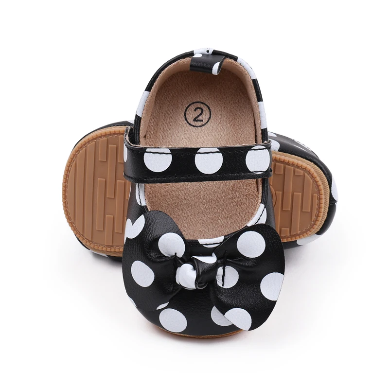 Spring & Summer Color Matching Polka Dot Bow Soft Soled Non-slip Baby Shoes for Girls details