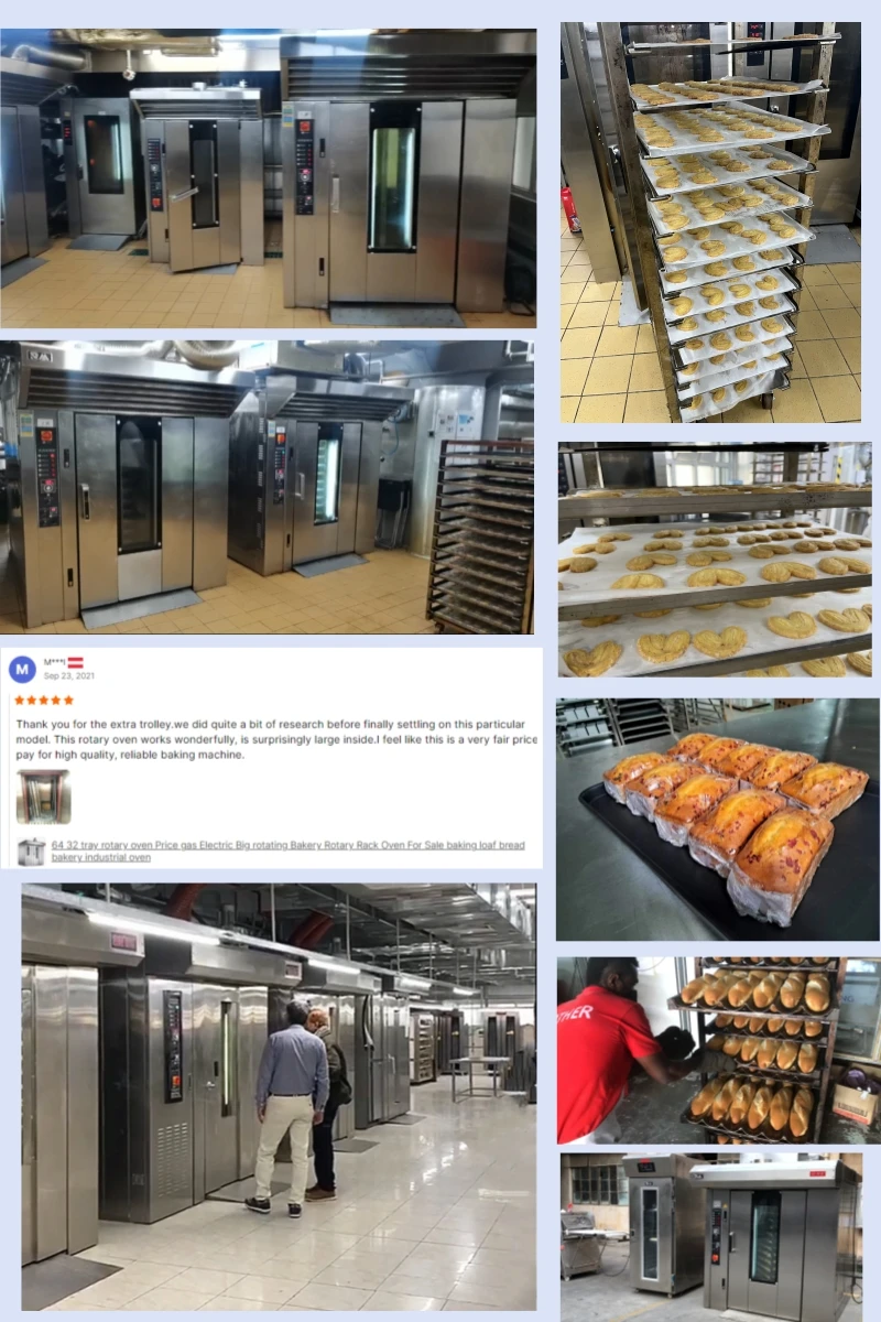 Industrial batch commercial pastry 24 32 42 gas diesel rotating rotary rack baking oven for bread and cake price bakery machine