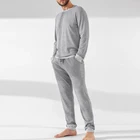 Pajamas Spring Autumn Fashion Simple Custom Stripe 100%Cotton Men Long Sleeved Pajamas Suit