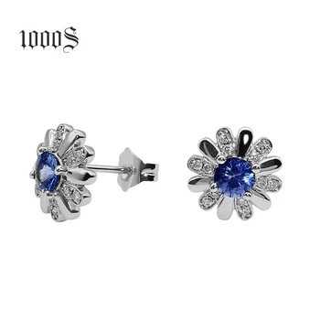 Fashion Design Luxury Fine Jewelry 14K Real Gold Blue Sapphire Diamond Stud Earrings for Women